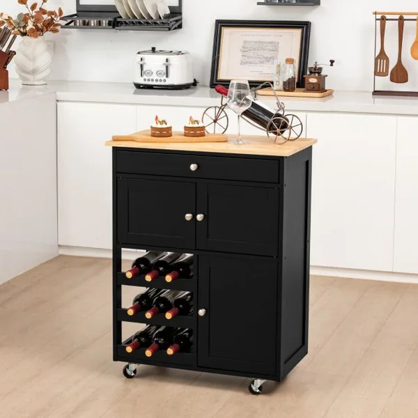 Chariot de Cuisine Desserte de Service à roulettes Meuble de Rangement Cuisine en MDF Solide de Haute Qualité 67 x 37 x 86,5 cm Noir