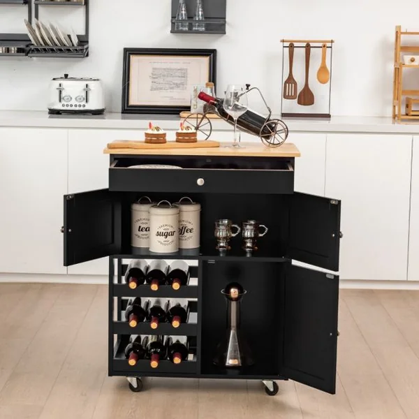 Chariot de Cuisine Desserte de Service à roulettes Meuble de Rangement Cuisine en MDF Solide de Haute Qualité 67 x 37 x 86,5 cm Noir
