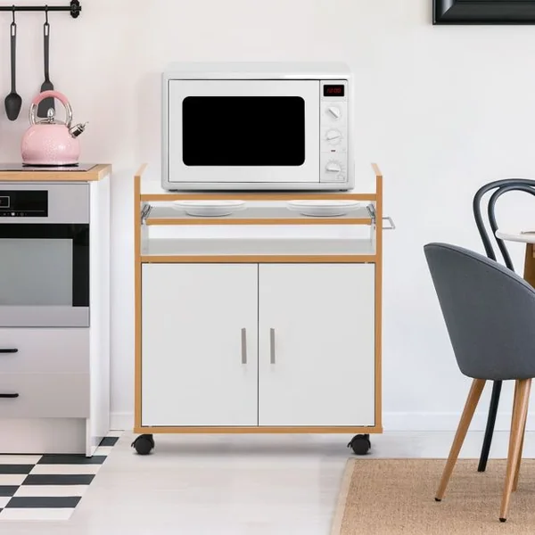 Chariot de Cuisine Roulant avec une Armoire Trois Étagères et Porte-serviettes Pour Cuisine Salon Blanc