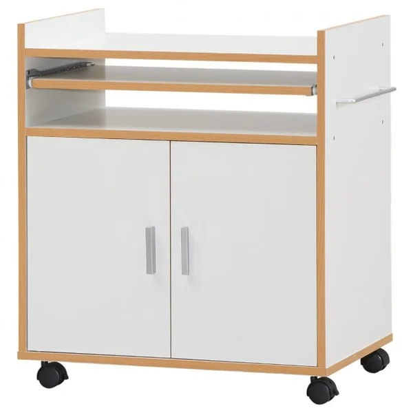 Chariot de Cuisine Roulant avec une Armoire Trois Étagères et Porte-serviettes Pour Cuisine Salon Blanc