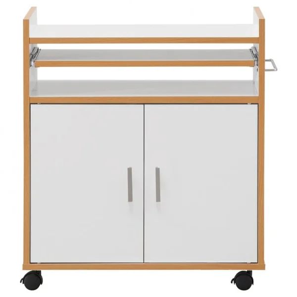 Chariot de Cuisine Roulant avec une Armoire Trois Étagères et Porte-serviettes Pour Cuisine Salon Blanc