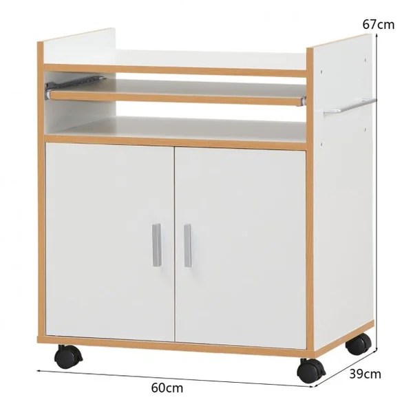 Chariot de Cuisine Roulant avec une Armoire Trois Étagères et Porte-serviettes Pour Cuisine Salon Blanc