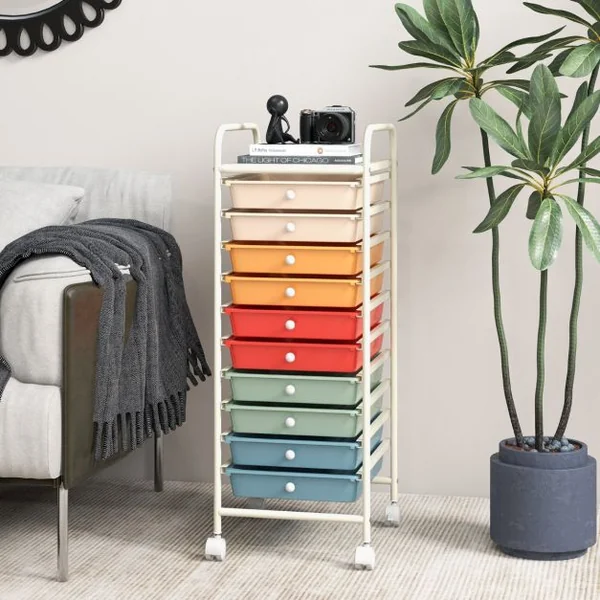 Chariot de Rangement Roulant 10 Tiroirs Amovibles Desserte pour Bureau Classeur à Roulettes 32,5x37x86cm 12 Couleurs