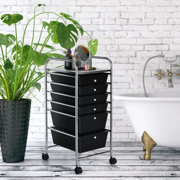 Chariot de Rangement Roulant 6 Tiroirs Amovibles Desserte pour Bureau Classeur à Roulettes 32,5x37x74,5cm 4 Couleurs au Choix