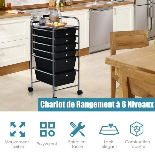 Chariot de Rangement Roulant 6 Tiroirs Amovibles Desserte pour Bureau Classeur à Roulettes 32,5x37x74,5cm 4 Couleurs au Choix
