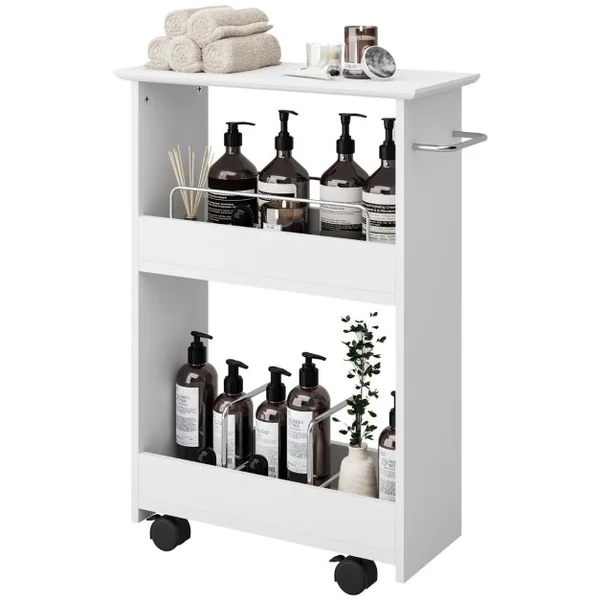 Chariot de Rangement sur Roulettes à 3 Niveaux pour Cuisine Blanc