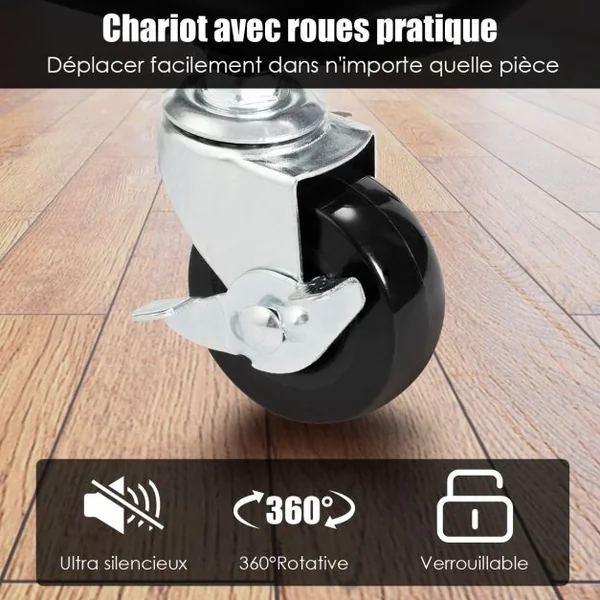 Chariot de Service à Roulettes 3 Paniers en Maille Métallique Antirouille Desserte de Cuisine 42x35x87cm Blanc/Noir/Vert/Rose