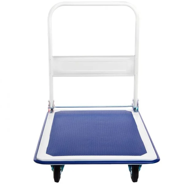 Chariot de Transport Chariot à Plateau Pliable Diable Hauteur Réglable Capacité 300kg en Acier 90x61x88cm Blanc&Bleu