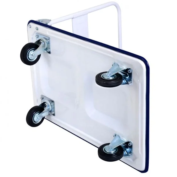 Chariot de Transport Chariot à Plateau Pliable Diable Hauteur Réglable Capacité 300kg en Acier 90x61x88cm Blanc&Bleu
