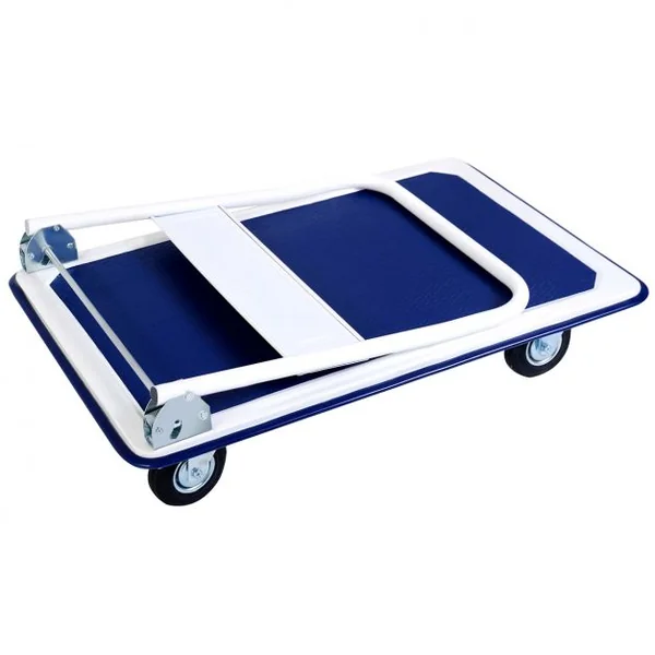 Chariot de Transport Chariot à Plateau Pliable Diable Hauteur Réglable Capacité 300kg en Acier 90x61x88cm Blanc&Bleu