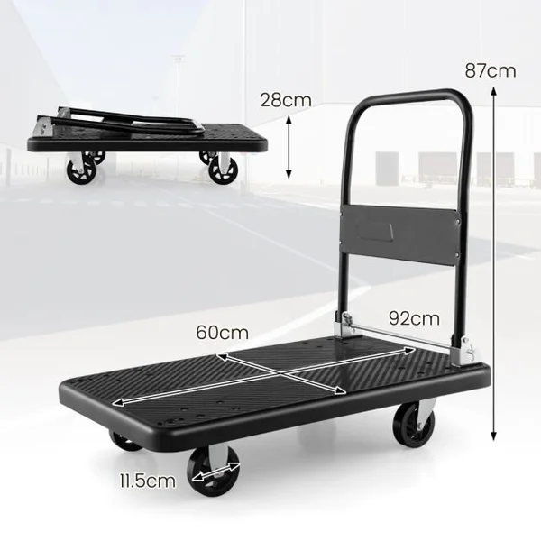 Chariot de Transport Pliable en Acier à Plate-Forme Chariot à 4 Roulettes Pivotantes à 360° Charge 400 KG pour Déménagement Maison Shopping Noir