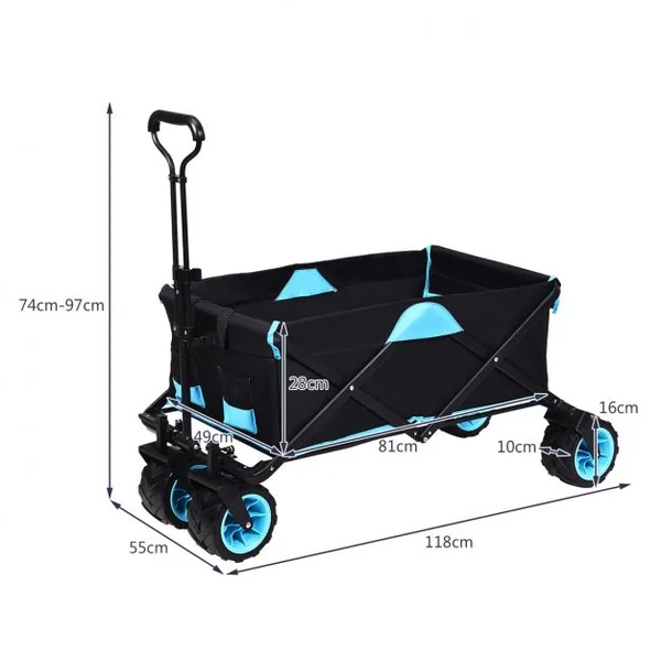 Chariot à Main Pliable à 4 Roues avec Sac D’isotherme Poignée Rotative Capacité 50kg en Tissu Oxford Bleu+Noir
