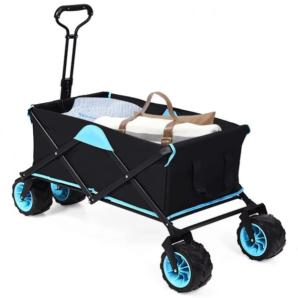 Chariot à Main Pliable à 4 Roues avec Sac D’isotherme Poignée Rotative Capacité 50kg en Tissu Oxford Bleu+Noir