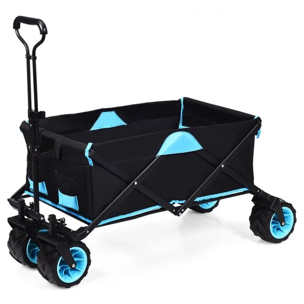 Chariot à Main Pliable à 4 Roues avec Sac D’isotherme Poignée Rotative Capacité 50kg en Tissu Oxford Bleu+Noir