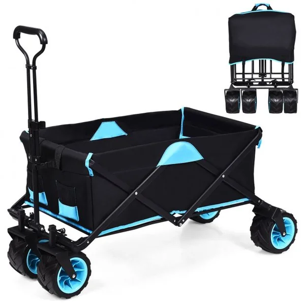 Chariot à Main Pliable à 4 Roues avec Sac D’isotherme Poignée Rotative Capacité 50kg en Tissu Oxford Bleu+Noir