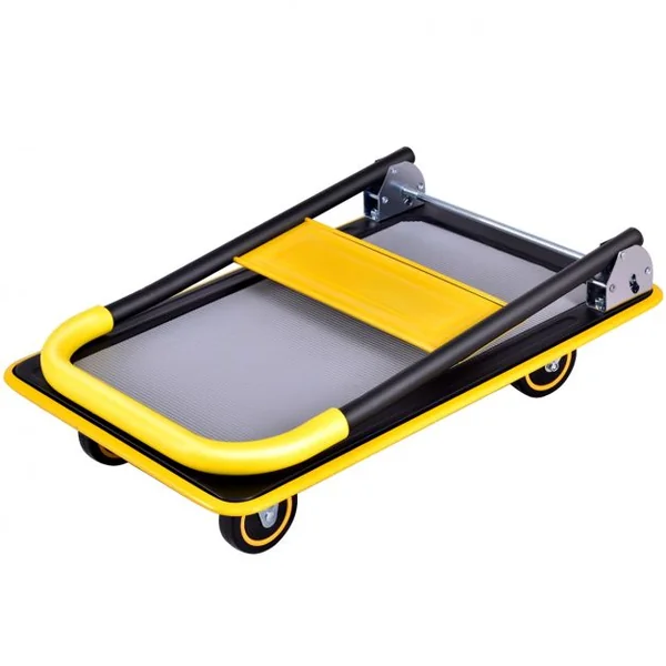 Chariot à Plateforme Chariot de Transport Pliable Diable 4 Roulettes Capacité 150kg en PU, 73x48x83cm, Jaune et Noir