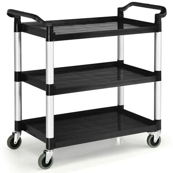 Chariot à Roulettes 3 Étagères 150 kg Chariot de Service Multifonctionnel avec Poignées adaptées 103 x 49 x 98 cm Noir