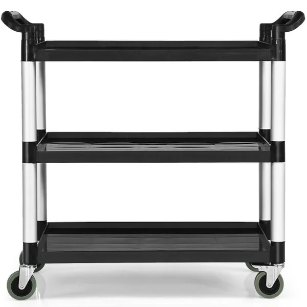 Chariot à Roulettes 3 Étagères 150 kg Chariot de Service Multifonctionnel avec Poignées adaptées 103 x 49 x 98 cm Noir
