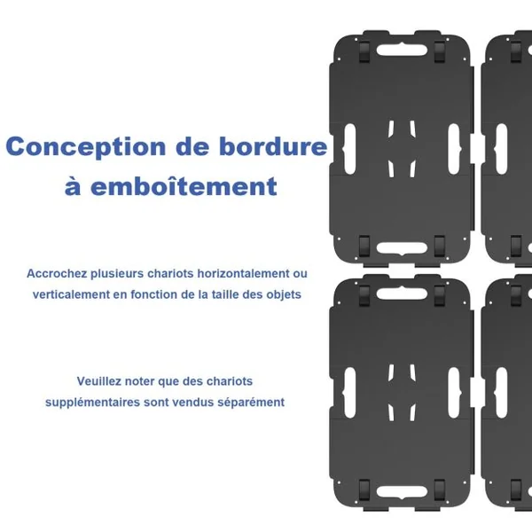Chariot à Roulettes avec Conception à Bords Interconnectables Charge 300KG Chariot de Déménagement de Meubles avec 4 Roues 48 x 28,5 x 12 cm Noir