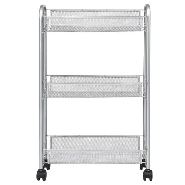 Chariot à Roulettes Desserte de Service Roues Verrouillables avec 3 Paniers Rangement Gris