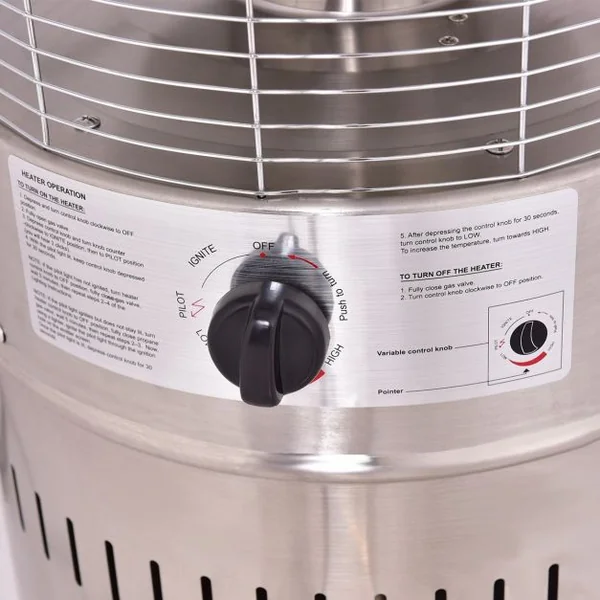 Chauffage d’extérieur à gaz Chauffage de terrasse roulettes en acier inoxydable Puissance thermique 11KW Haut 135 cm