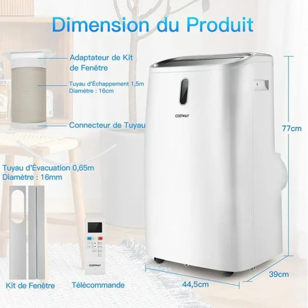 Chauffage Mobile 5 en 1 12000BTU Contrôlé sur APP Intelligente Chauffage 35㎡ Rafraîchissement Minuterie 24H Affichage LED