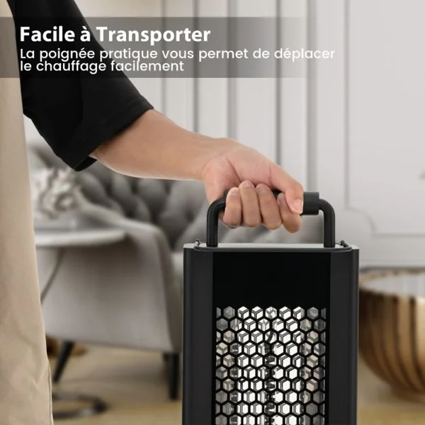 Chauffage Électrique à Infrarouge 1200W Portable avec Double Face Radiateur Étanche en Aluminium Protection Contre pour Jardin Balcon Noir