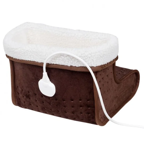 Chauffe-pieds électrique à 6 Niveaux de Température Chancelière Télécommande en Velours Tissu, 31x25x27cm, Brun