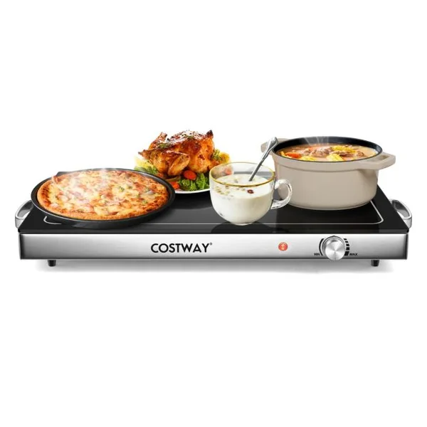 Chauffe-plats Électrique avec Contrôle de la Température Plateau en Verre Thermique 56 x 36 cm Garde Aliments Chauds Poignées Tactiles Froides pour Fêtes de Famille Restaurant
