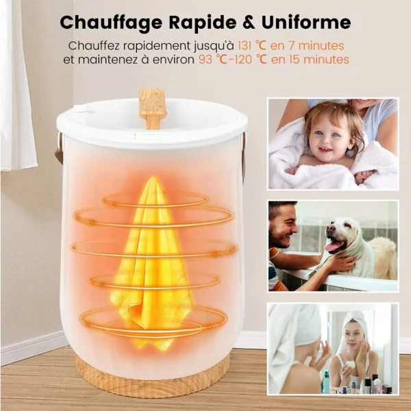 Chauffe-serviettes de Luxe de 20 L Seau Chauffant de Serviettes Spa Minuterie 15-60 min Arrêt Automatique 34x34x48cm Enfants Blanc