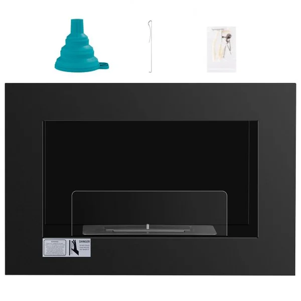 Cheminee Bioethanol Murale Cheminée Ethanol Murale,Acier Inoxydable, un brûleur 1,5 L, 70 x 46,5 x 18,5 cm,Noir