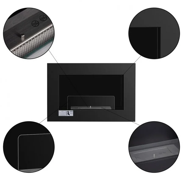 Cheminee Bioethanol Murale Cheminée Ethanol Murale,Acier Inoxydable, un brûleur 1,5 L, 70 x 46,5 x 18,5 cm,Noir