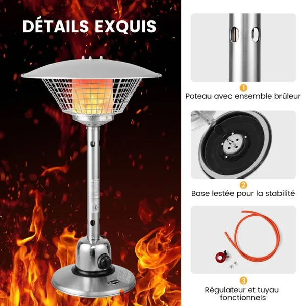 Cheminée de Table au Gaz Propane de 4000W Chauffage Extérieur Portable Protection Contre Basculement et Surchauffe avec 2 Réglages de Chaleur