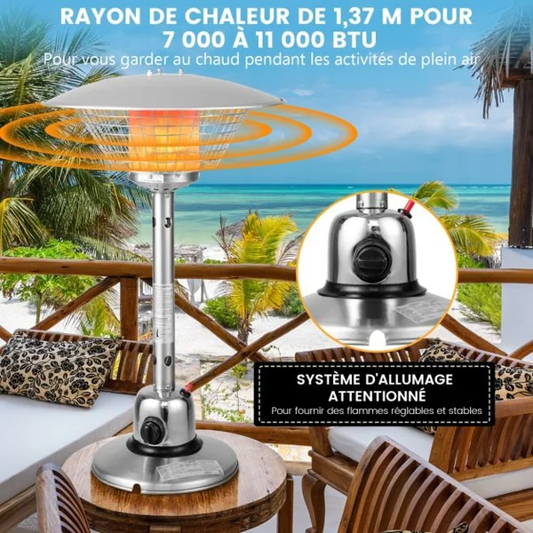 Cheminée de Table au Gaz Propane de 4000W Chauffage Extérieur Portable Protection Contre Basculement et Surchauffe avec 2 Réglages de Chaleur