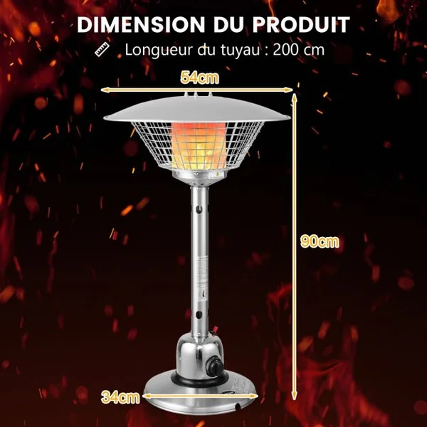 Cheminée de Table au Gaz Propane de 4000W Chauffage Extérieur Portable Protection Contre Basculement et Surchauffe avec 2 Réglages de Chaleur