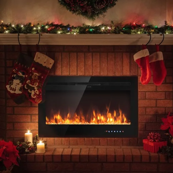 Cheminée Électrique Murale 900/1800W Télécommande Minuterie Écran Tactile 9 Couleurs de Flamme 915x14x54,5cm Noir