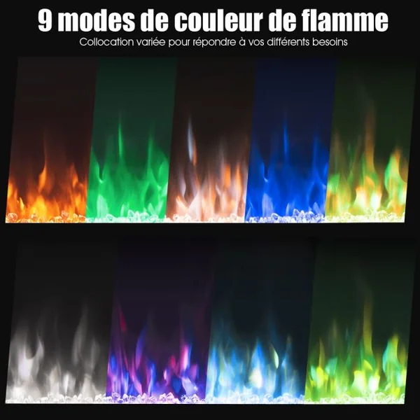 Cheminée Électrique Murale 900/1800W Télécommande Minuterie Écran Tactile 9 Couleurs de Flamme 915x14x54,5cm Noir