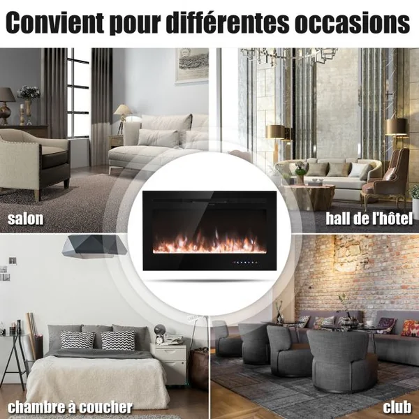 Cheminée Électrique Murale 900/1800W Télécommande Minuterie Écran Tactile 9 Couleurs de Flamme 915x14x54,5cm Noir