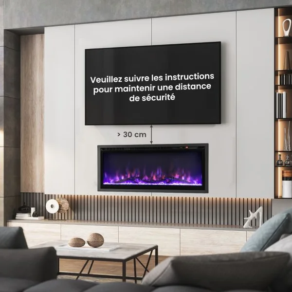 Cheminée Électrique Murale avec 9 Couleurs de Flamme 750W/1500W