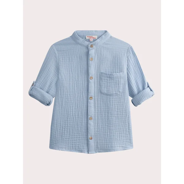 Chemise bleue manches longues en gaze de coton - Soins Bébé Naturels & Produits Maman Après Naissance