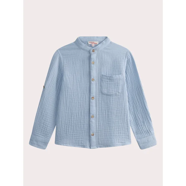 Chemise bleue manches longues en gaze de coton - Soins Bébé Naturels & Produits Maman Après Naissance