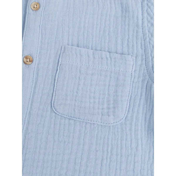 Chemise bleue manches longues en gaze de coton - Soins Bébé Naturels & Produits Maman Après Naissance