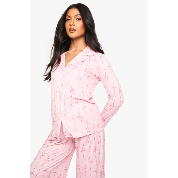 CHEMISE DE MATERNITÉ À MANCHES COURTES À IMPRIMÉ NŒUD PAPILLON ROSE ET SHORT