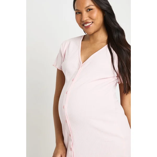 Chemise De Nuit De Maternité Côtelée À Boutons
