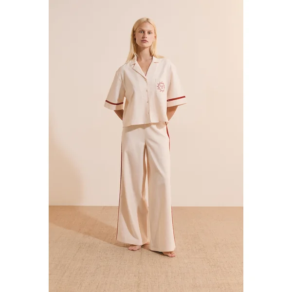 Chemise de pyjama à manches courtes avec motifs soleil en coton