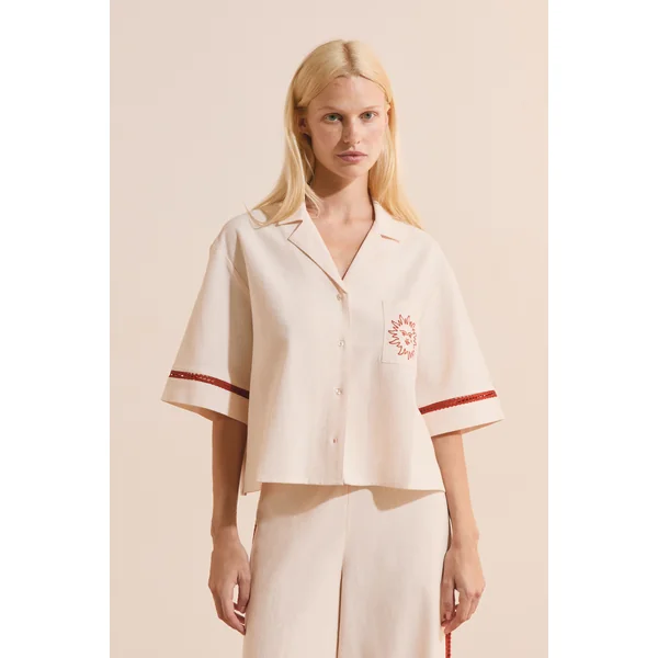 Chemise de pyjama à manches courtes avec motifs soleil en coton