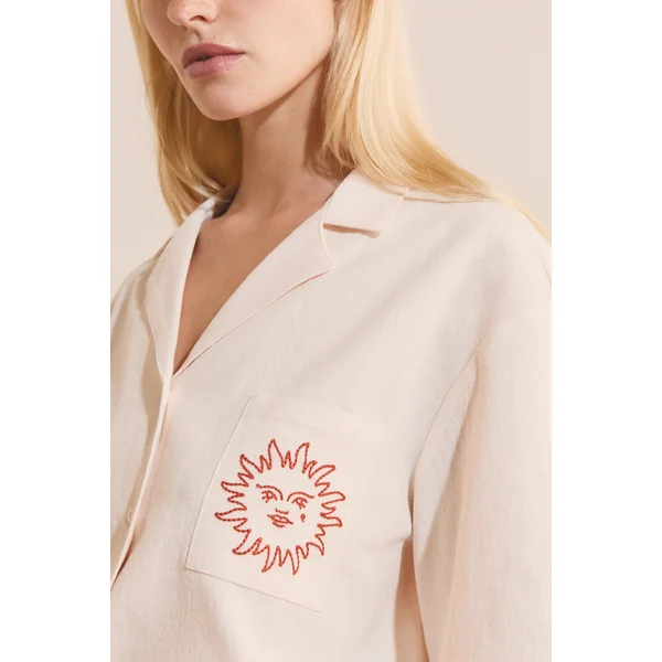 Chemise de pyjama à manches courtes avec motifs soleil en coton