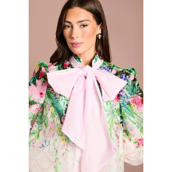 Chemise En Organza À Manches Longues Avec Nœud Lavallière Lisa Tan