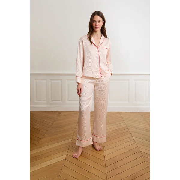 Chemise satinée à pois