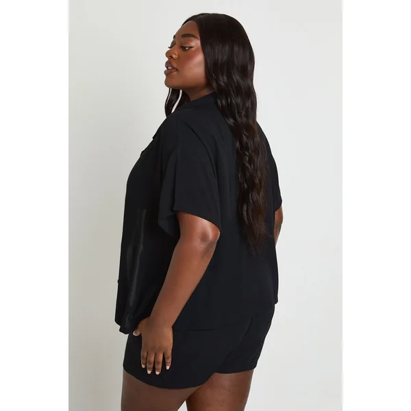 Chemise À Manches Courtes Oversize Aspect Lin Plus Essentials